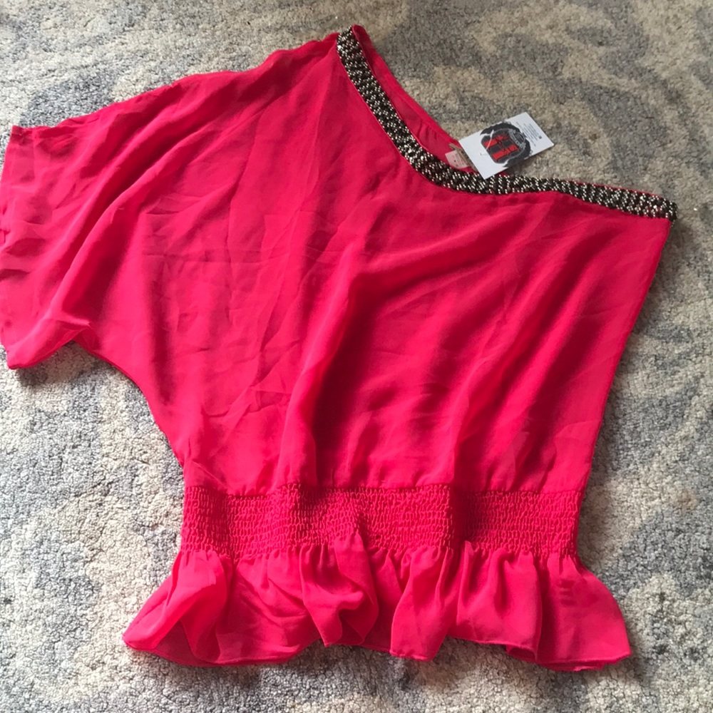 NWT One shoulder sheer dress top